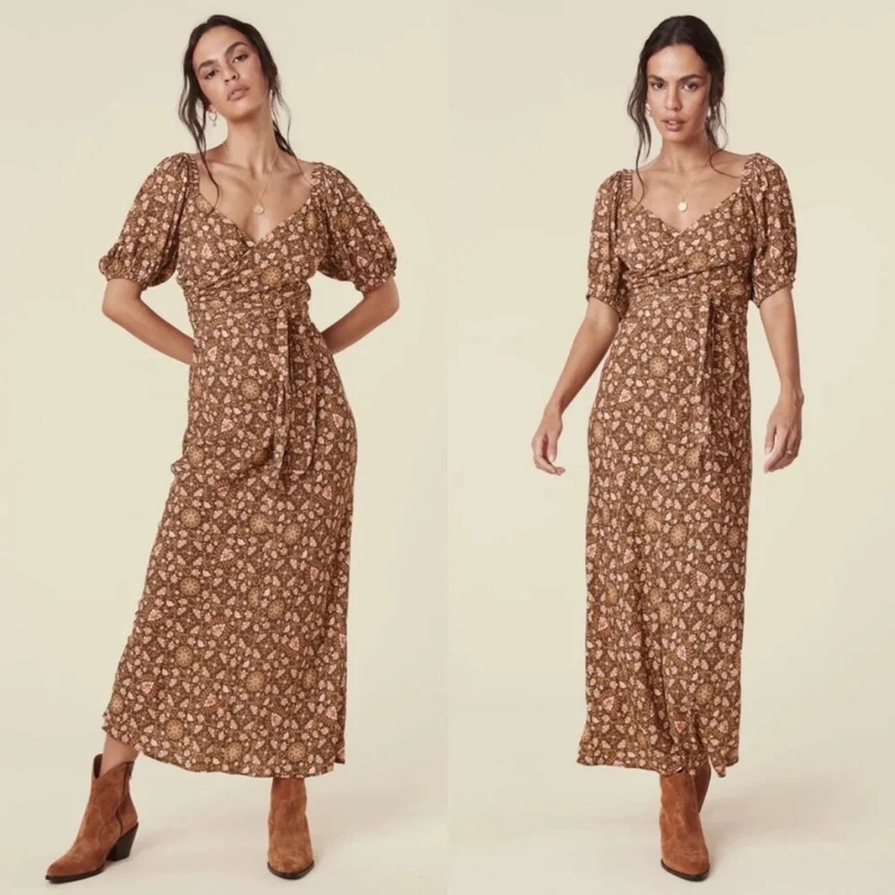 Spell‎ & The Gypsy Madame Peacock Sweetheart Dress Floral Coffee Brown